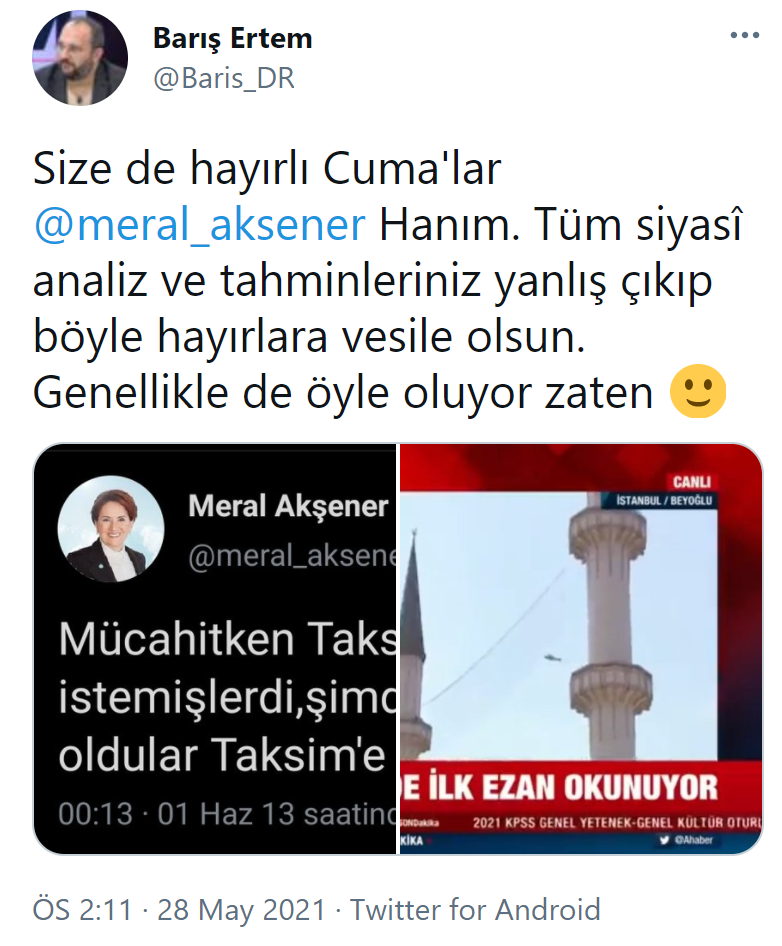 Akşener'in Taksim tweeti gündem oldu